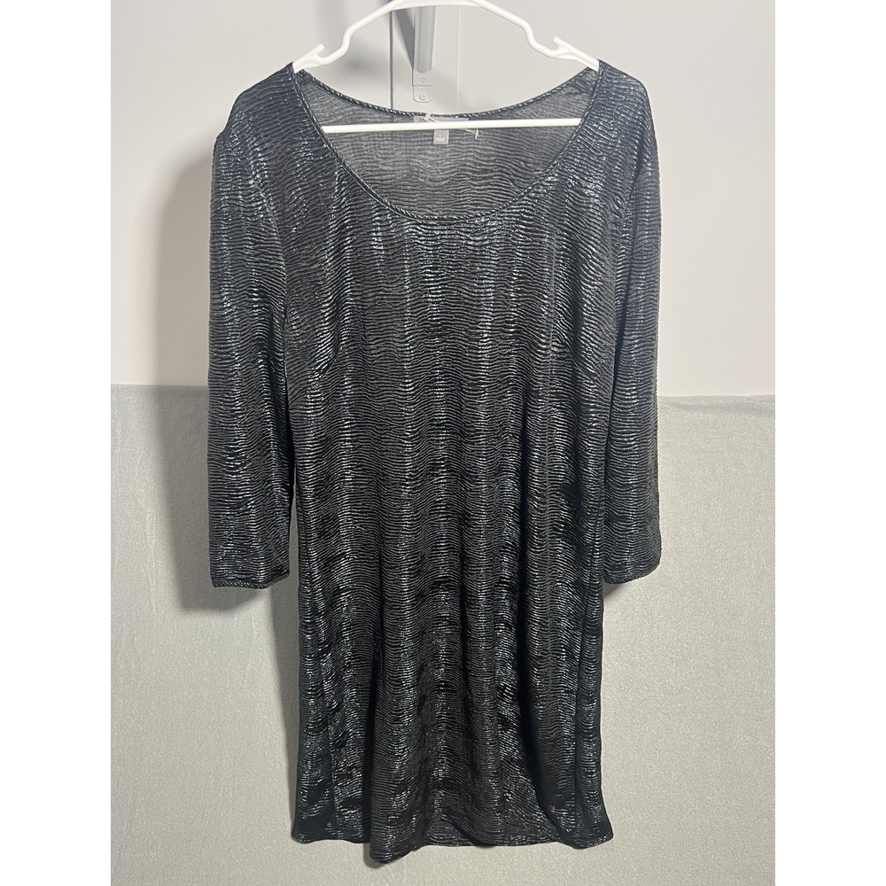 Tinley Road Women's Black Metallic Shimmer Tunic Top‎ Size L 3/4 Sleeve Scoop